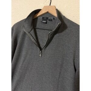BOSS Sweater Mens Large Gray Slim Fit Quarter Zip Mock Neck Pullover Knit